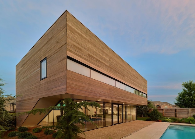 a wooden building with a large window that says quot the word quot on the bottom