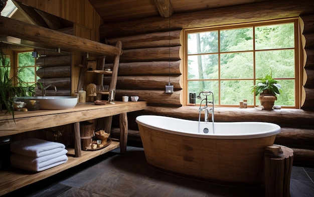 Wooden Cabin Bathroom in Natural Retreat