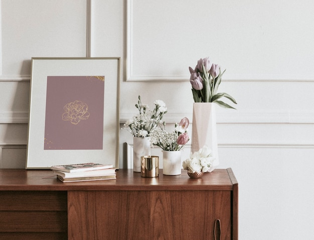 Photo wooden cabinet against a white wall