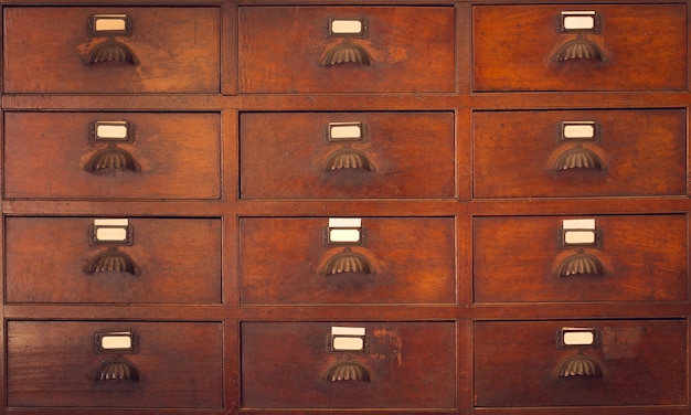 Wooden Cabinet in old Chinese herbal store, vintage color tone.