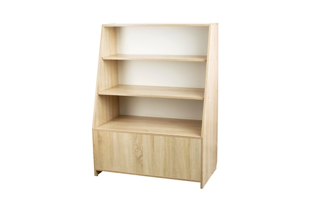 Wooden cabinet with shelves on a white background