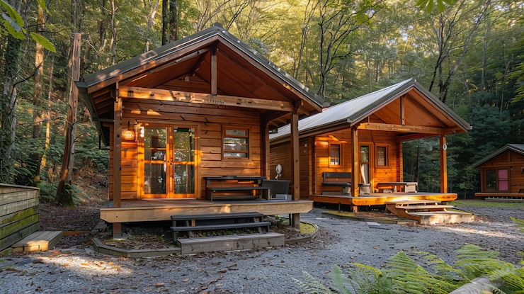 Photo wooden cabins in the woods