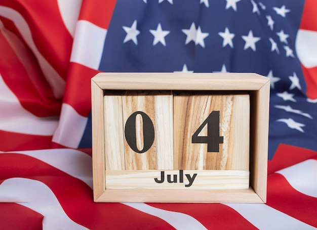 Wooden calendar 4th of July with an American flag generative ai