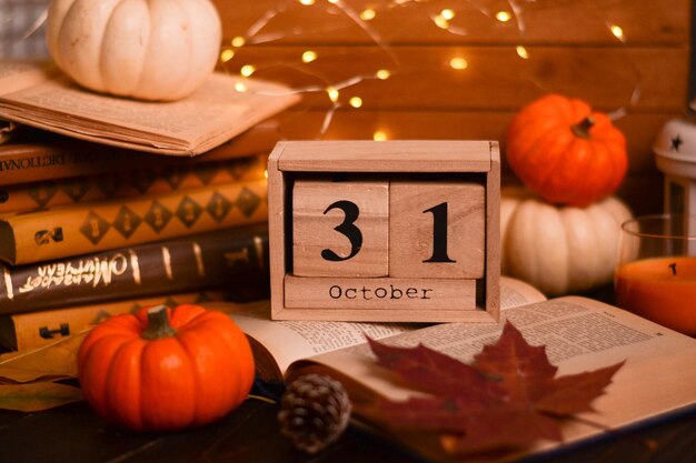 A wooden calendar with the date 31 october on it