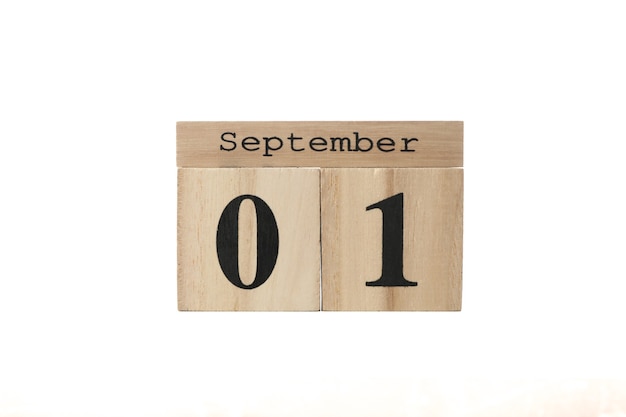 Wooden calendar with date September isolated