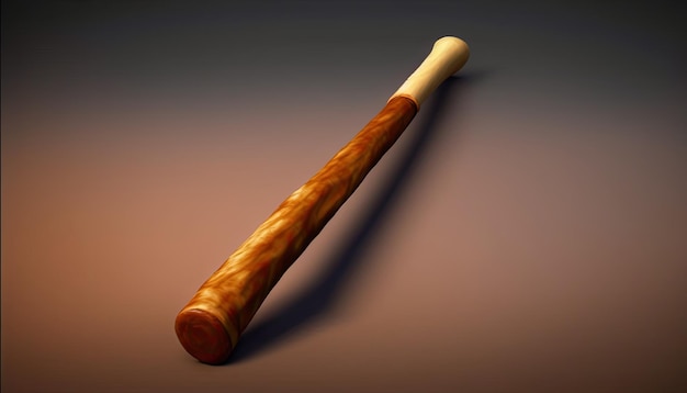 A wooden cane with a brown and red color.