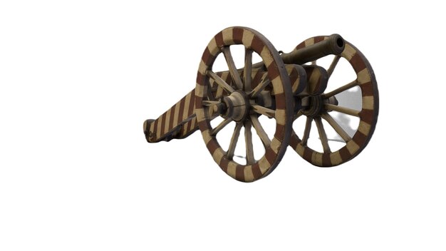 A wooden cannon with a white background