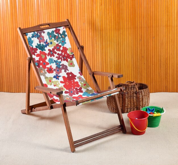 Wooden canvas beach or deck chair