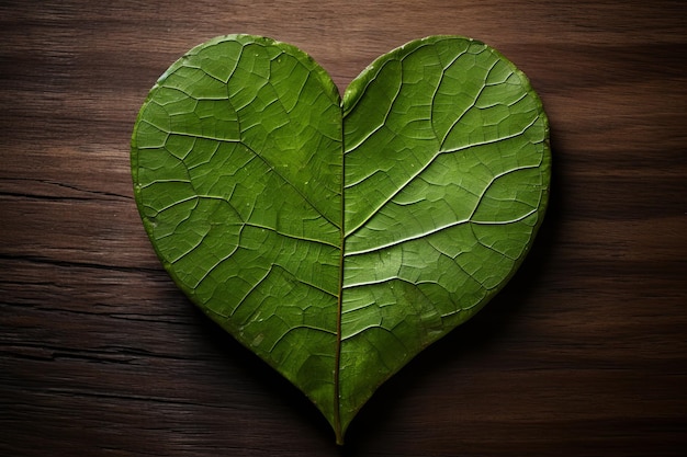 Foto l'incantevole foglia verde a forma di cuore
