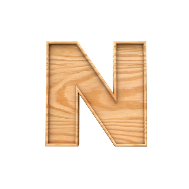 Wooden capital letter n d rendering