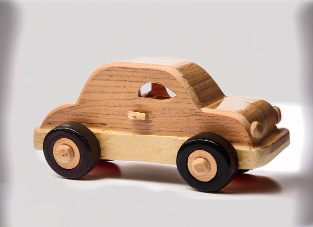 Wooden Car Toy On White Background generative ai