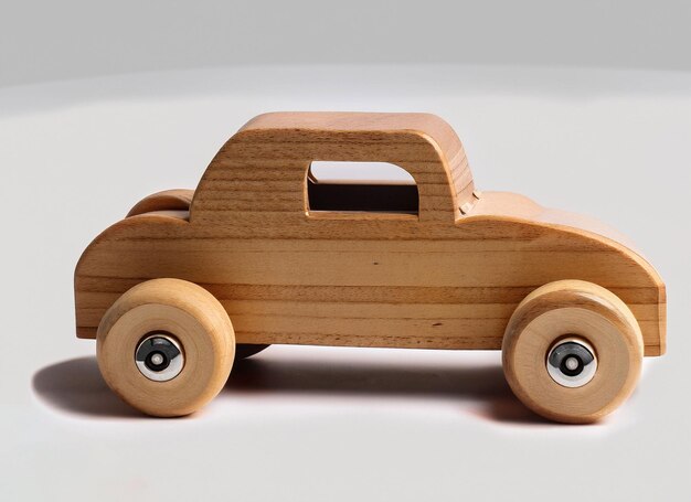 Wooden Car Toy On White Background generative ai