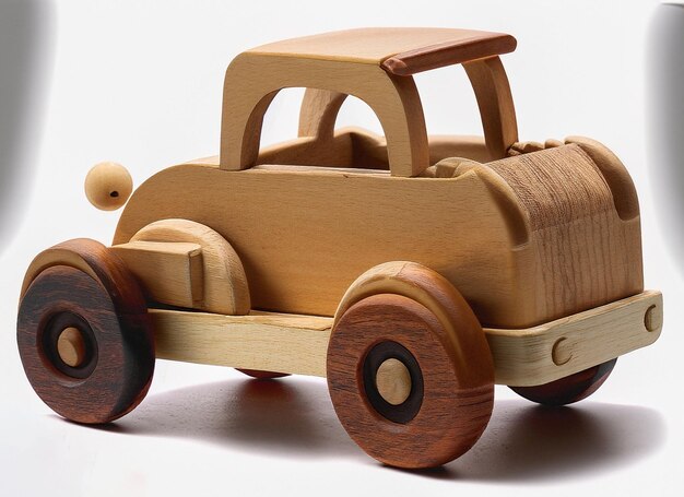 Wooden Car Toy On White Background generative ai