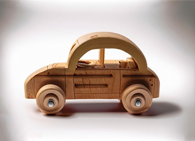 Wooden Car Toy On White Background generative ai