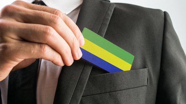 Wooden card painted as the Gabon flag