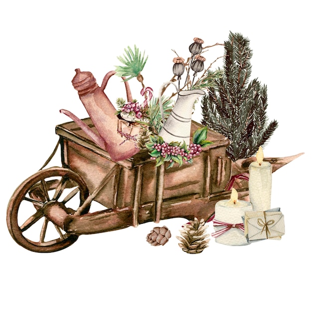 Wooden cart with present boxes