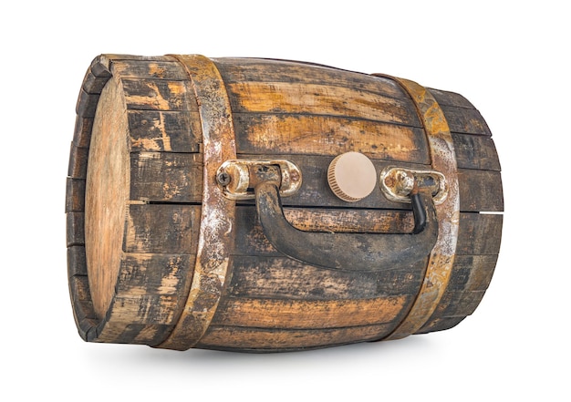 白い背景で隔離のハンドルと木製の樽