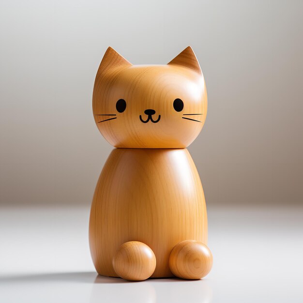 A wooden cat sculpture set against a white backdrop copy space isolated Generative AI