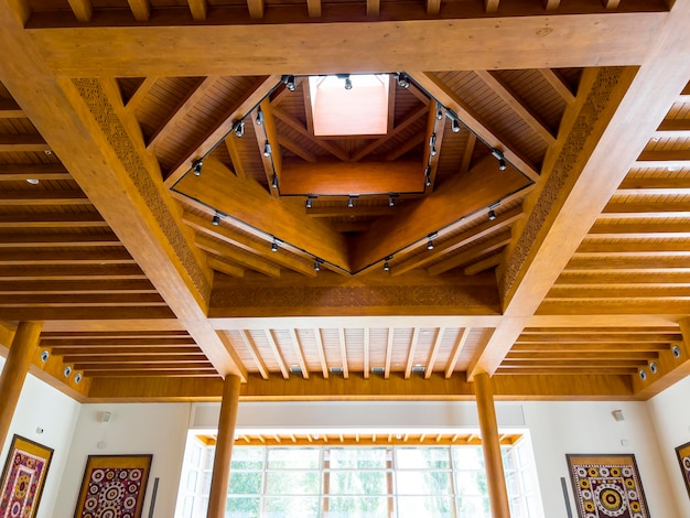 The wooden ceiling of a building in Khorog