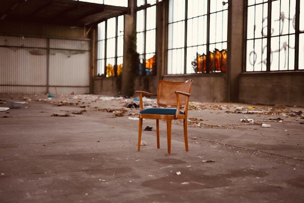 Wooden chair in an abandoned place