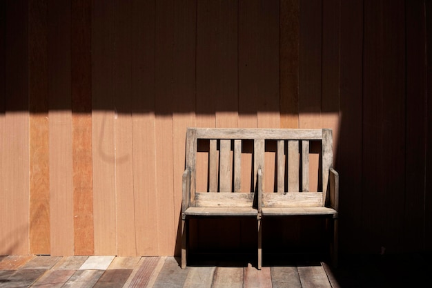 Wooden chair on the in front of the wall wood