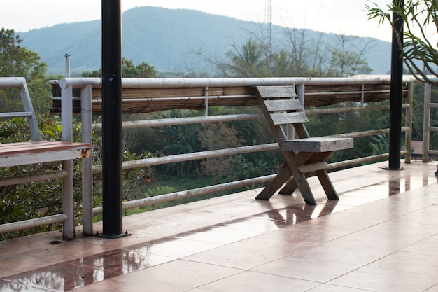 Wooden chair in a garden 