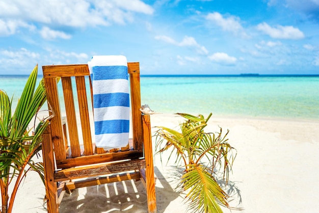 A wooden chair standing on the coast Indian Ocean