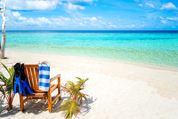 A wooden chair standing on the coast Indian Ocean