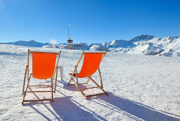 Wooden chair on top of mountaint