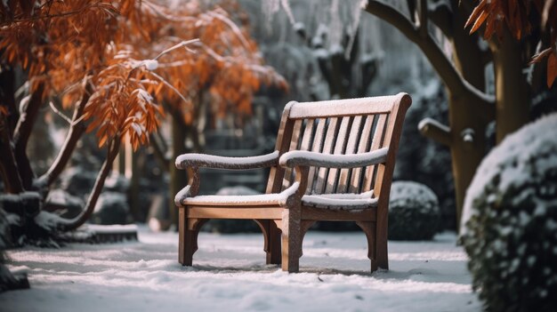 Деревянный стул в зимнем саду
