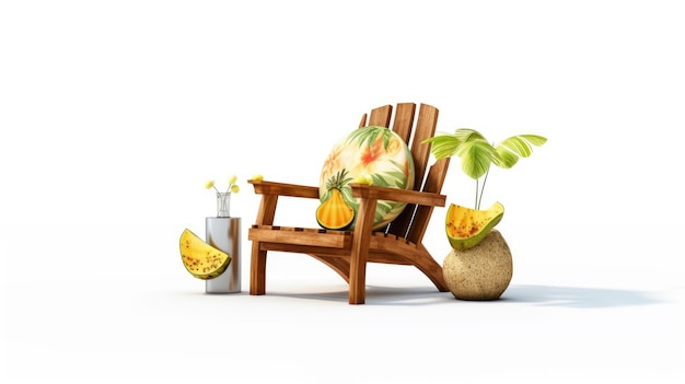 A wooden chair with a pineapple on it