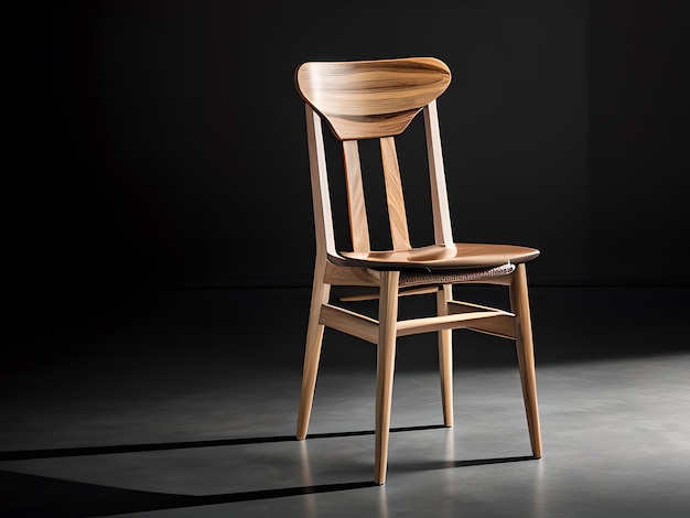 Wooden chair wood chair in empty black dark background ai generated