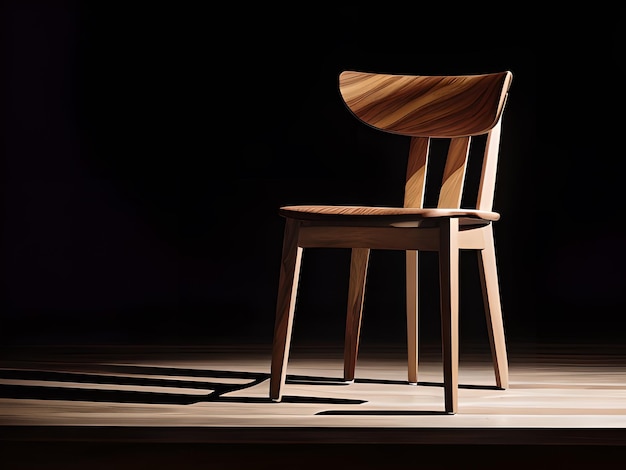 Wooden chair wood chair in empty black dark background AI generated