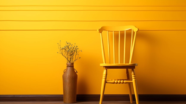 Photo a wooden chair on the yellow background