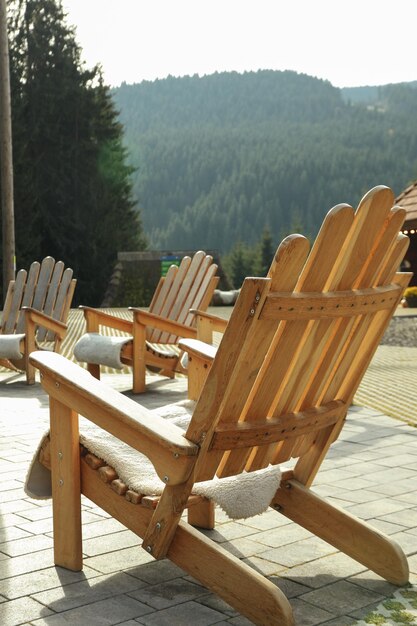 Wooden chairs for relaxing outdoor in mountain resort