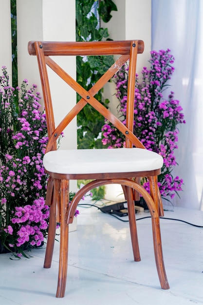 wooden chairs at a wedding