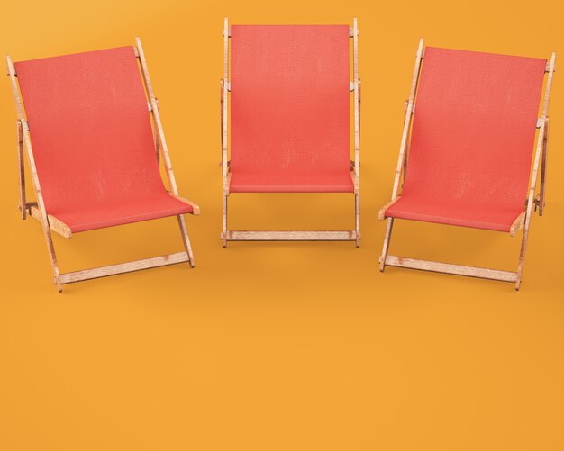 Wooden chaise lounges on orange