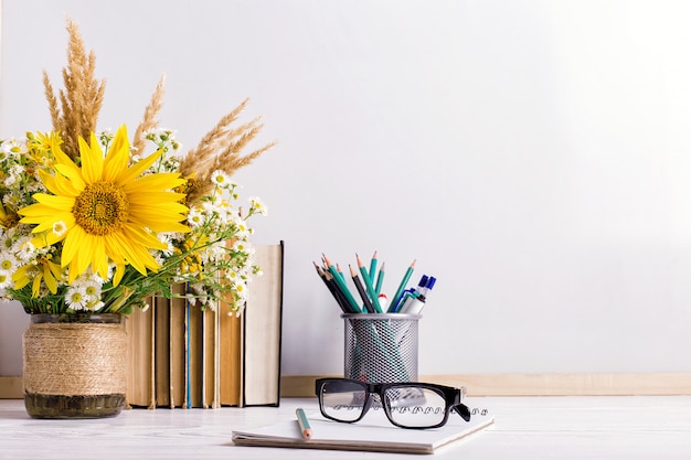 Wooden chalk board frame and vase bouquet on table empty 