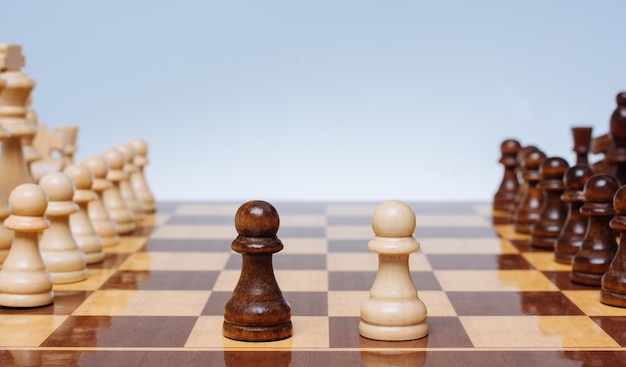 Wooden chess pieces on the chessboard