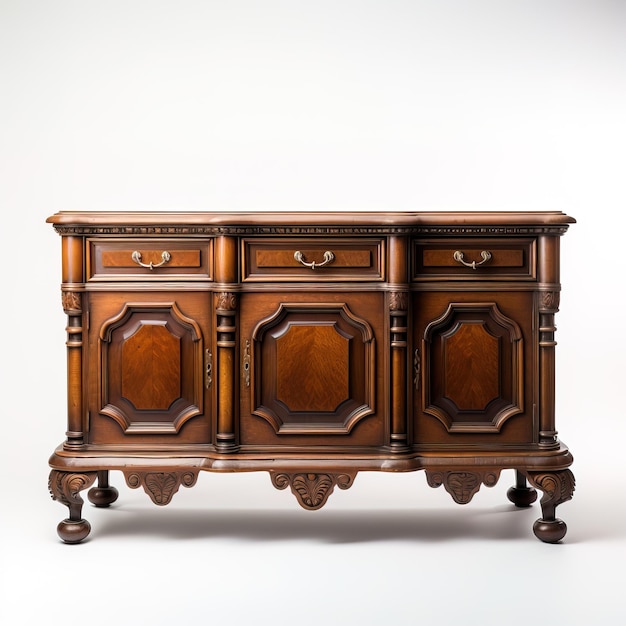 a wooden chest of drawers with a design on the top