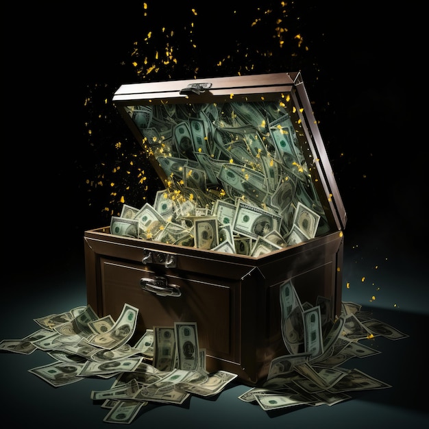 a wooden chest full of money