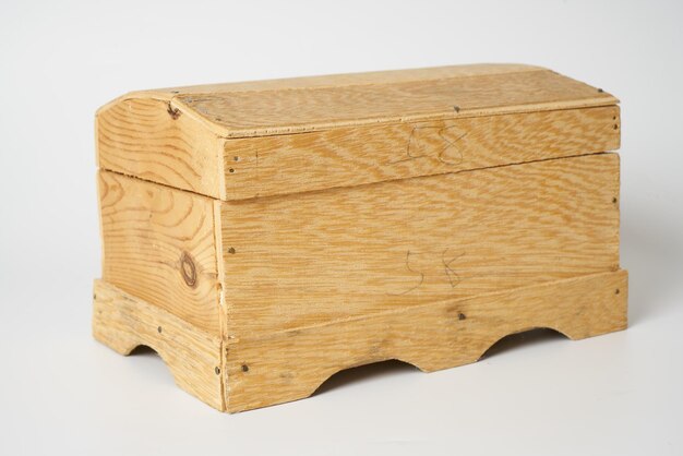 A wooden chest on an isolated white background