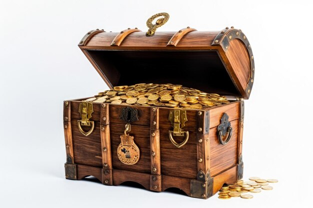 Wooden chest with full of gold riches concept digital illustration Generative AI