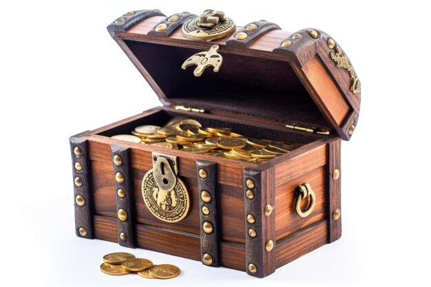 Wooden chest with full of gold riches concept digital illustration Generative AI