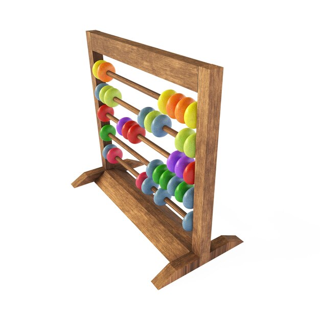 Деревянная детская игрушка Abacus для обучения подсчету на белом фоне 3d Rendering
