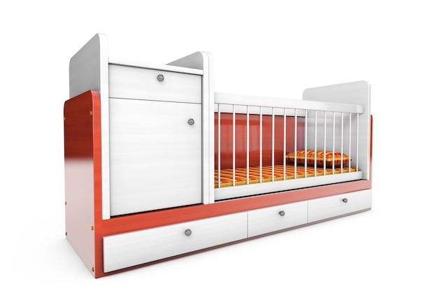 Wooden children's bed on a white background