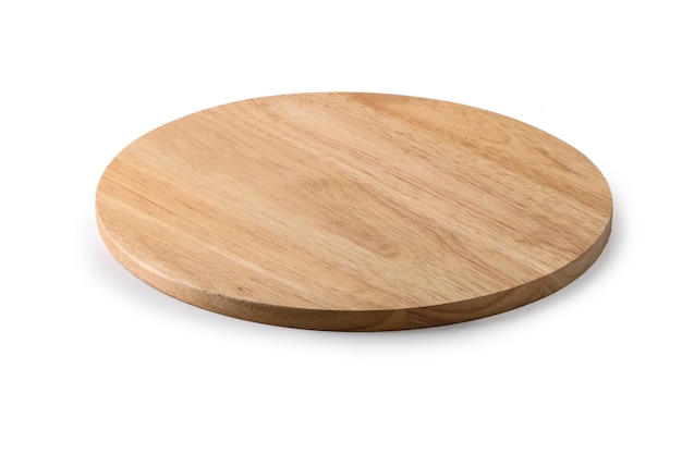 Wooden chopping board on a white