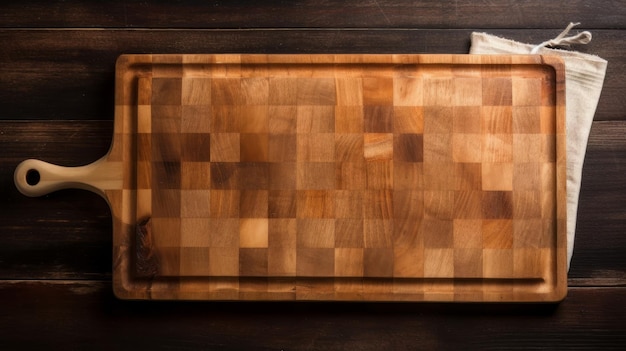 Wooden chopping board on wooden background Generative ai