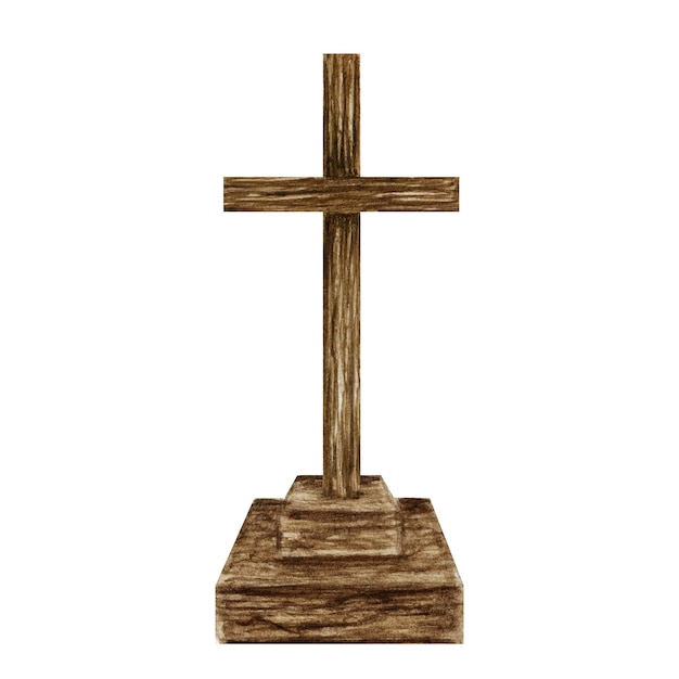 写真 白い背景の宗教シンボルに分離された木製のキリスト教の十字架カトリック教会の十字架