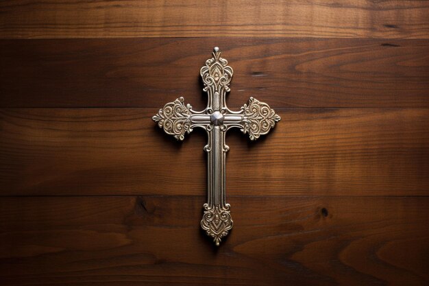 Photo wooden christian cross on a wooden backgroundchristian religion concept